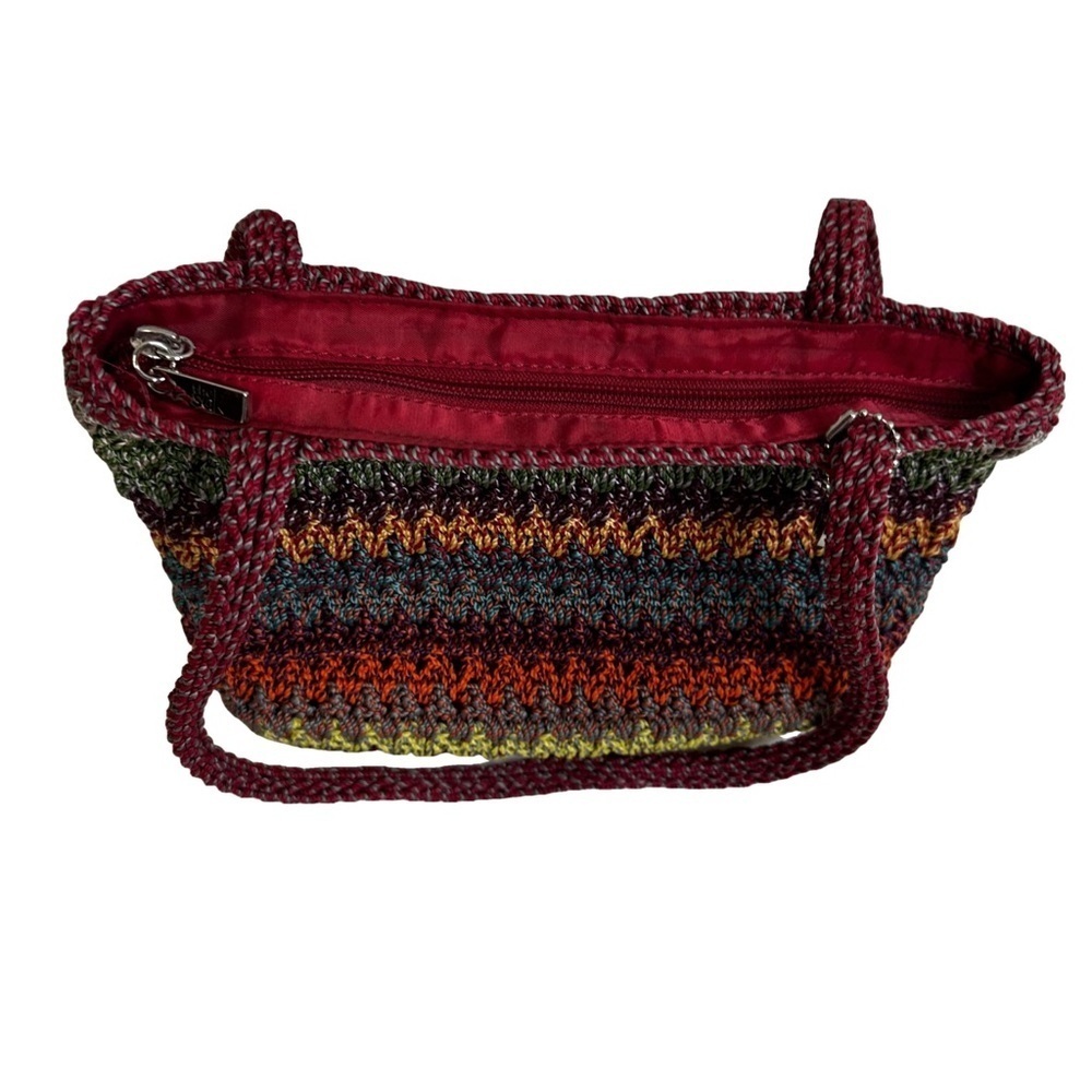 The Sak Multicolor Crochet Small Handbag Zip Closure Inside Zip Pocket Vintage - Picture 9 of 13